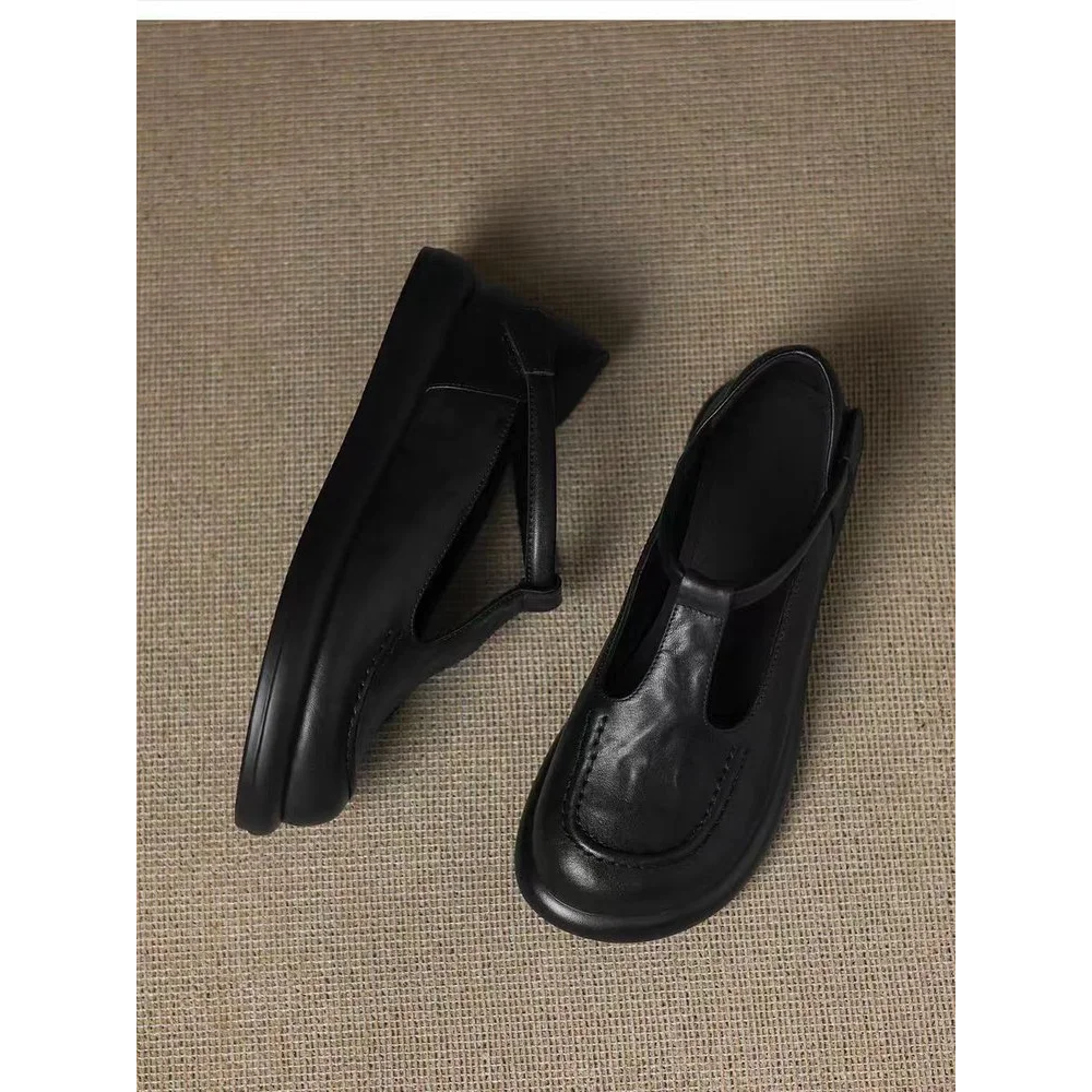 Vintage schokoladenbraune Mary-Jane-Slipper mit runder Zehenpartie, Slip-On-Loafer aus weichem Leder, bequeme Freizeitschuhe, rückenfreie Pantoletten, Streetwear – Detail 5