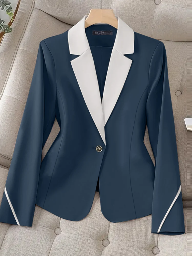 حجم كبير 5XL ZANZEA المرأة السترة الرسمية خمر Colorblock الخصر معاطف مكتب سيدة كم طويل جاكيتات أزرار رقيقة أبلى