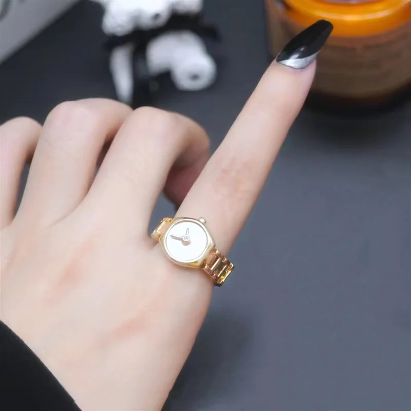 2023 Unique Imitation Watch Design with Gold Color Open Ring, Gothic Girls\' Fashion Jewelry For Women Party Luxury Accessories