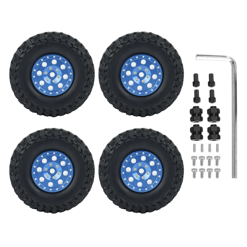 

4PCS 1.0 Metal Beadlock Wheel Rims Tires Set With Hex Adapter For 1/24 RC Crawler Car Axial SCX24 90081 Upgrade Parts