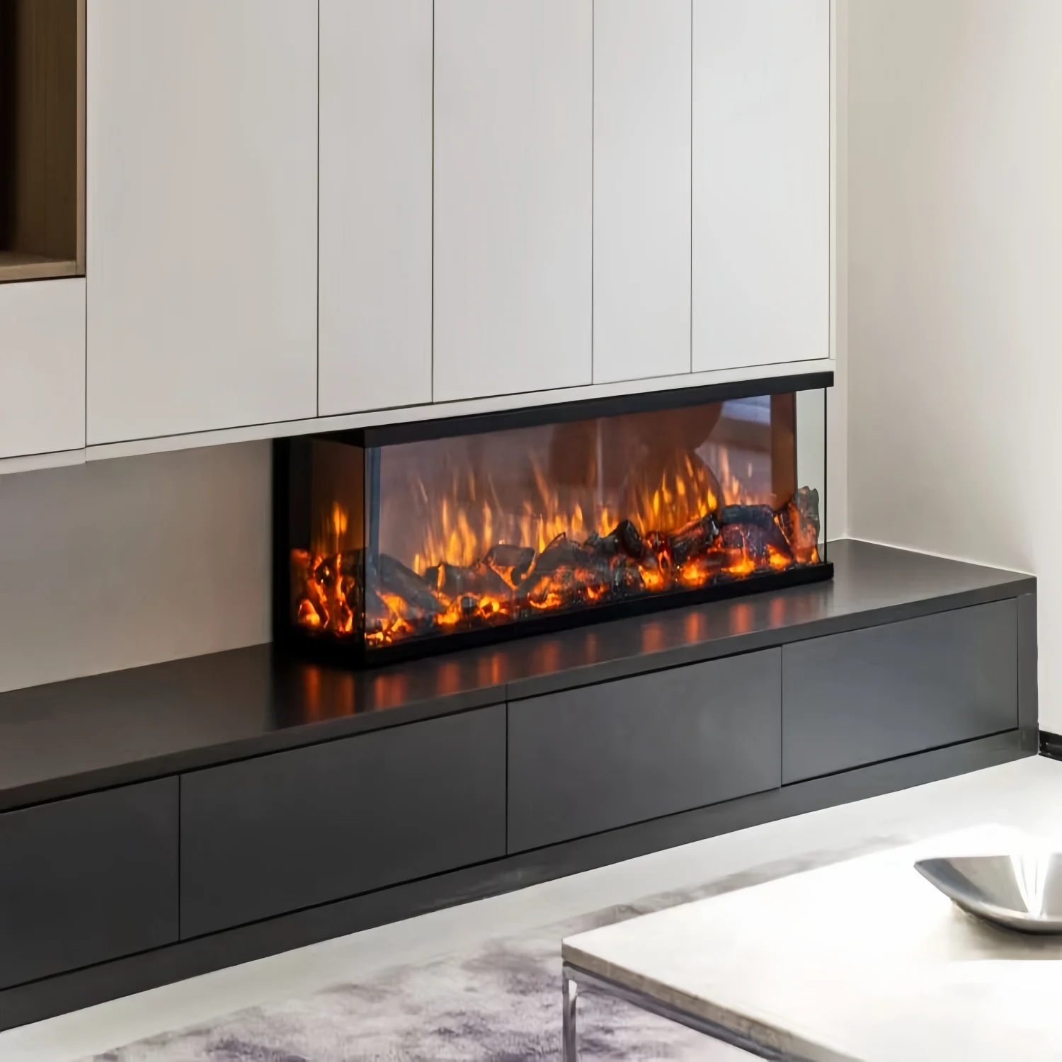 【ساخن】مدفأة كهربائية حديثة ثلاثية الأبعاد مثبتة على الحائط للاستخدام الداخلي، مواقد زخرفية لحرق الخشب المدمج