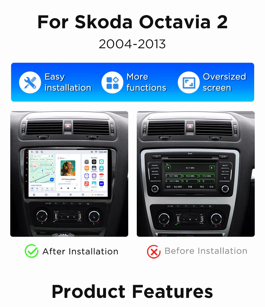 Junsun Wireless CarPlay Android Auto Autoradio für Skoda Octavia 2 2008-2013 Auto-Intelligentes System DSP SWC RDS GPS FM BT – Detail 8
