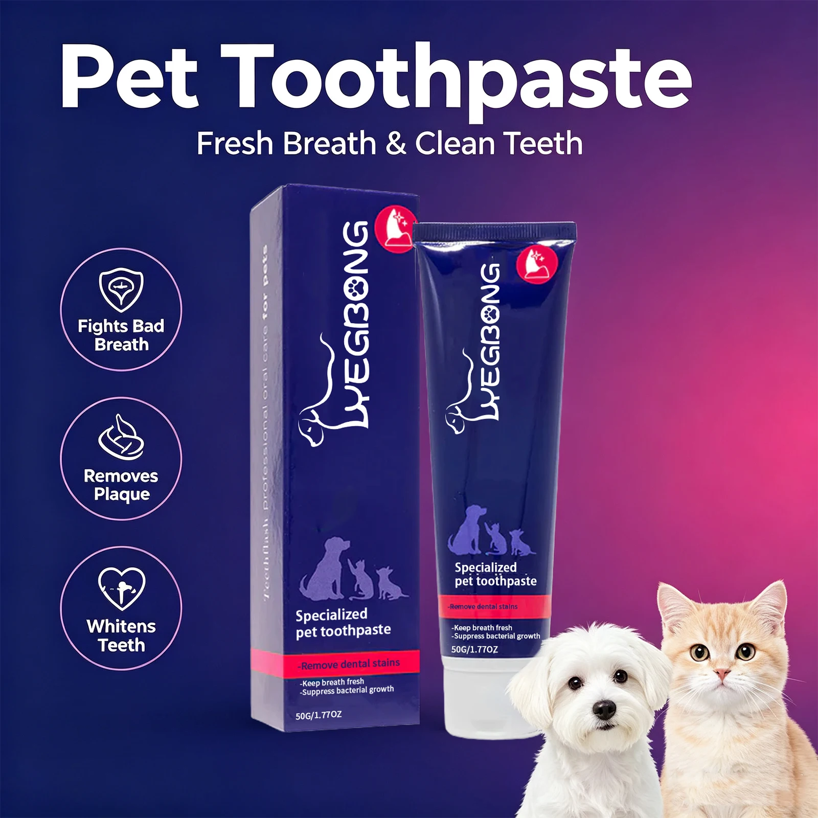 Pet Toothpaste for Dogs and Cats Remove Dental Stains Plaque and Tartar Control Cleans Teeth Freshens Breath Pet Oral Care