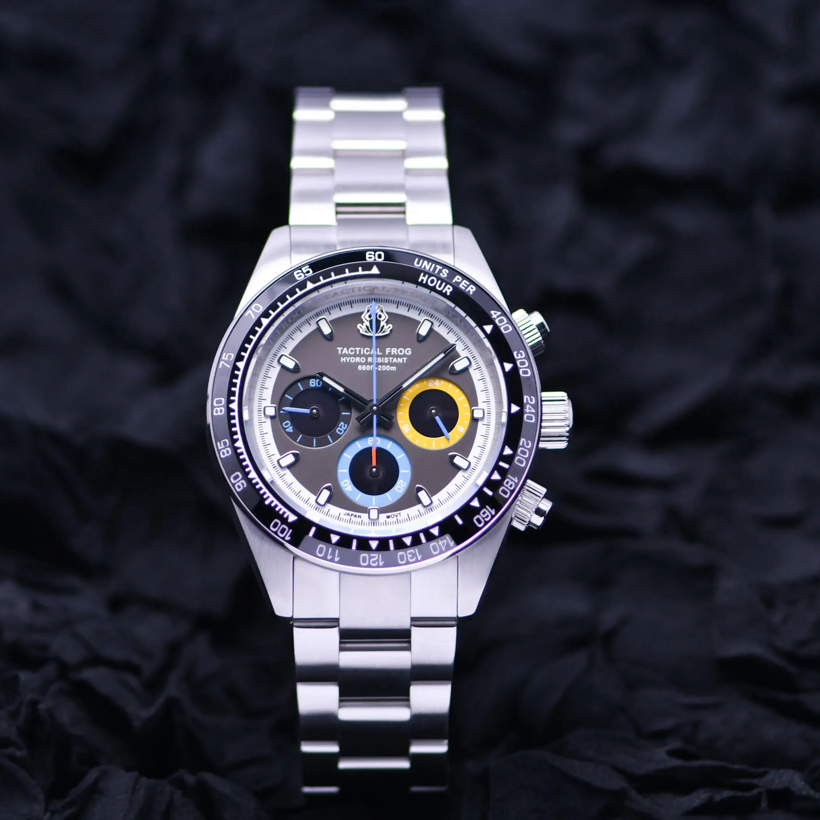 Tactical Frog 41mm Men's Timing Watch VS75 Solar Quartz Movement Waterproof Sapphire Green C3 Luminous Quartz Watches view 5