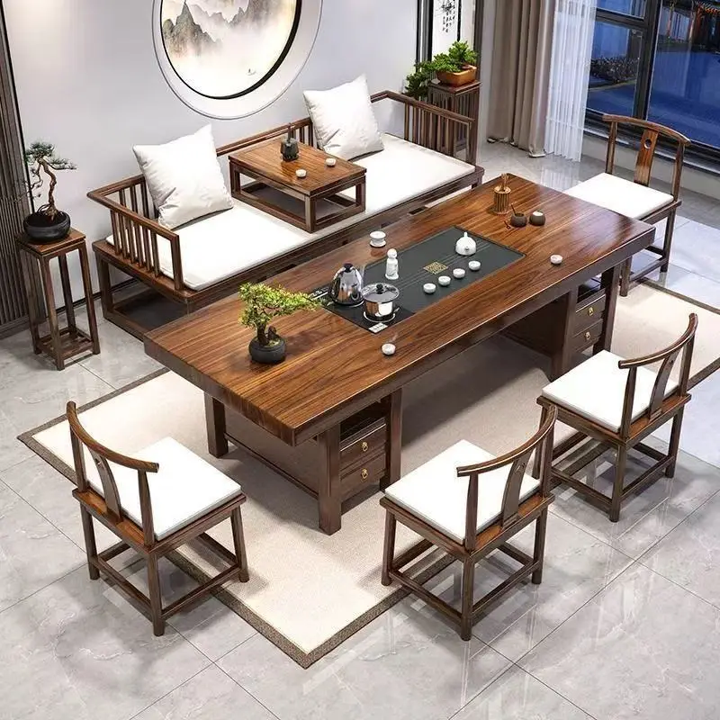 HYS Arhat bed solid wood large board tea table coffee table chair combination Chinese tea table office household five