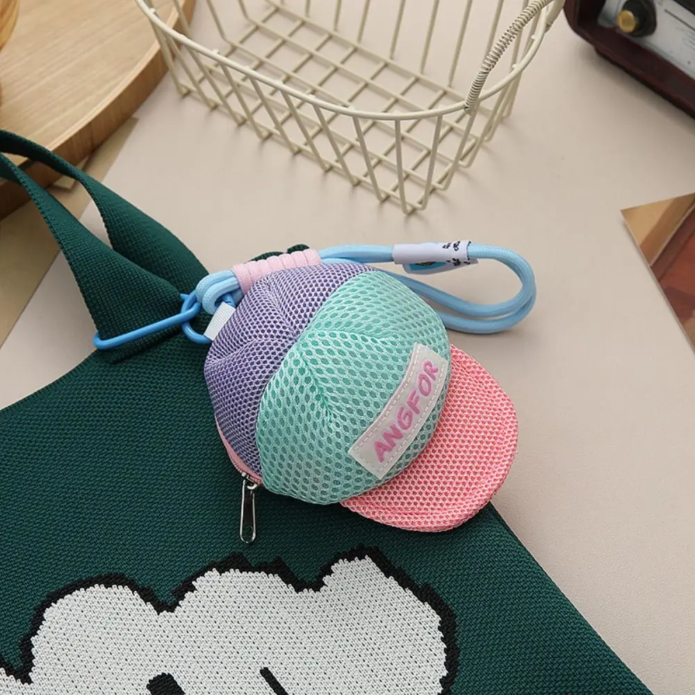 

Keychain Hat Shape Coin Purse Decorative with Handle Rope Portable Wallet Bag Cartoon Zipper Closure Headphones Organizer