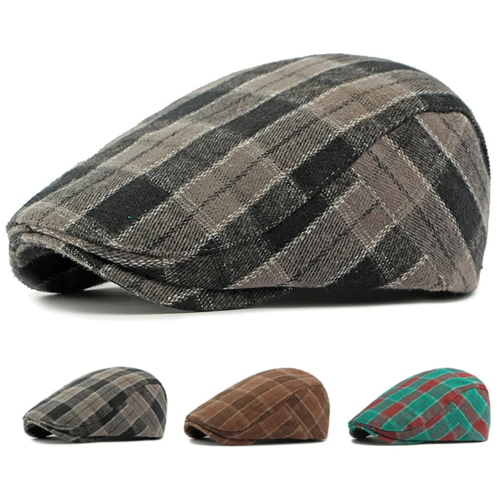 

HT4947 Berets New Autumn Winter Caps for Men Women Plaid Artist Painter Beret Hat Male Female Ivy Flat Cap Adjustable Beret Caps
