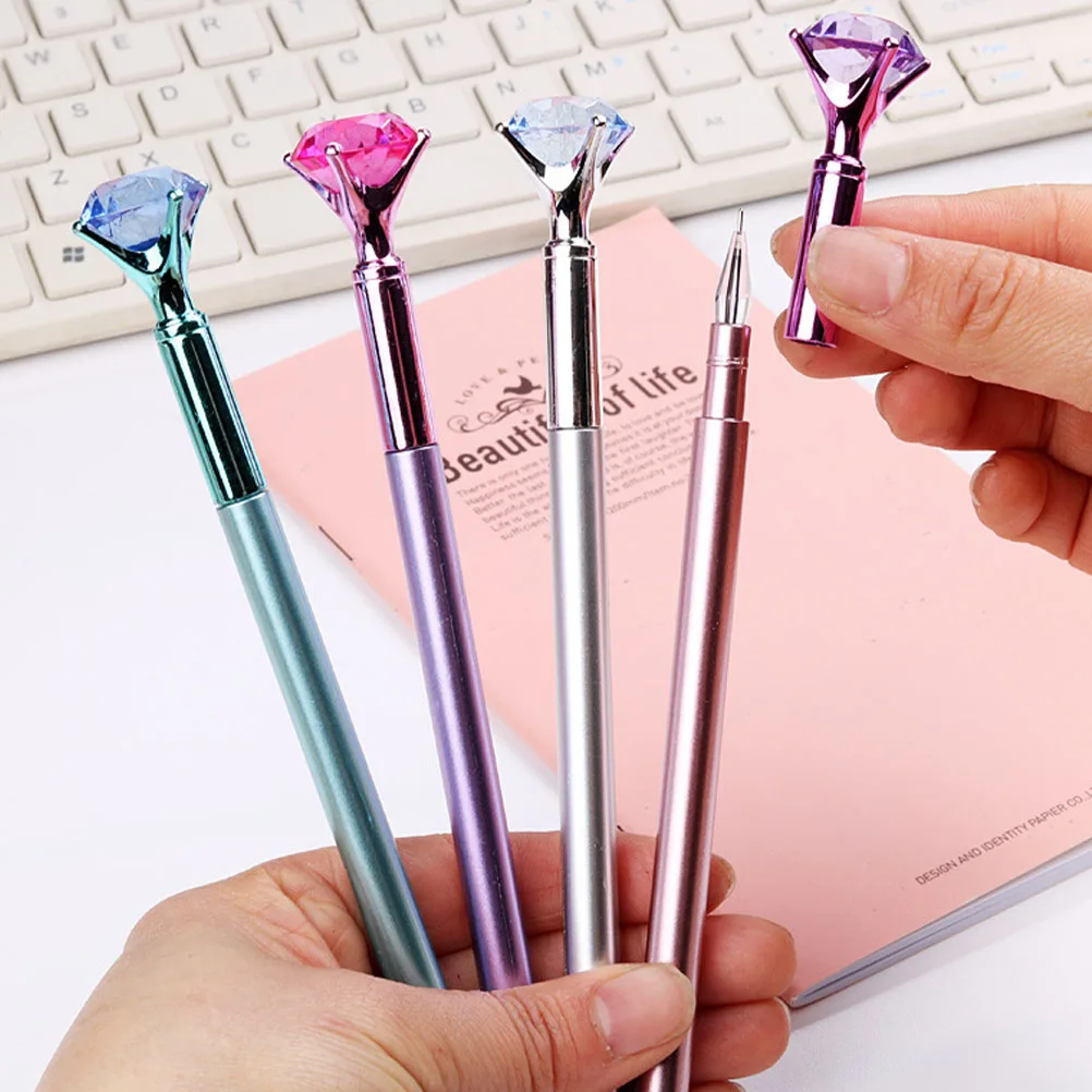 

5 Pcs Diamond Pens Black Gel Portable Writing Stationery Student Pocket Design Quick Dry Ink Smooth Painting Practical