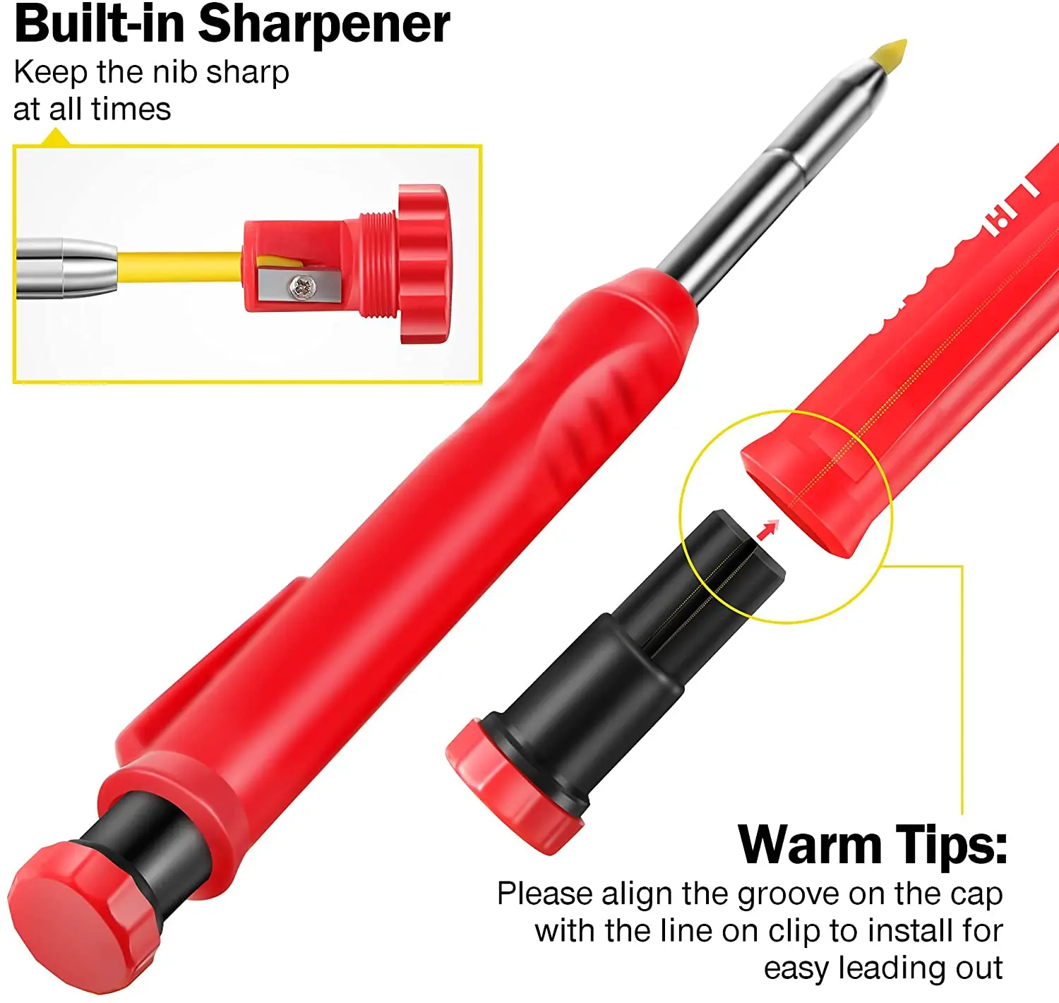 Effen Timmerman Potlood Set Gat Vulpotlood Refill Bouw Marker Markering Tool Voor Timmerman Scriber Houtbewerking Boog