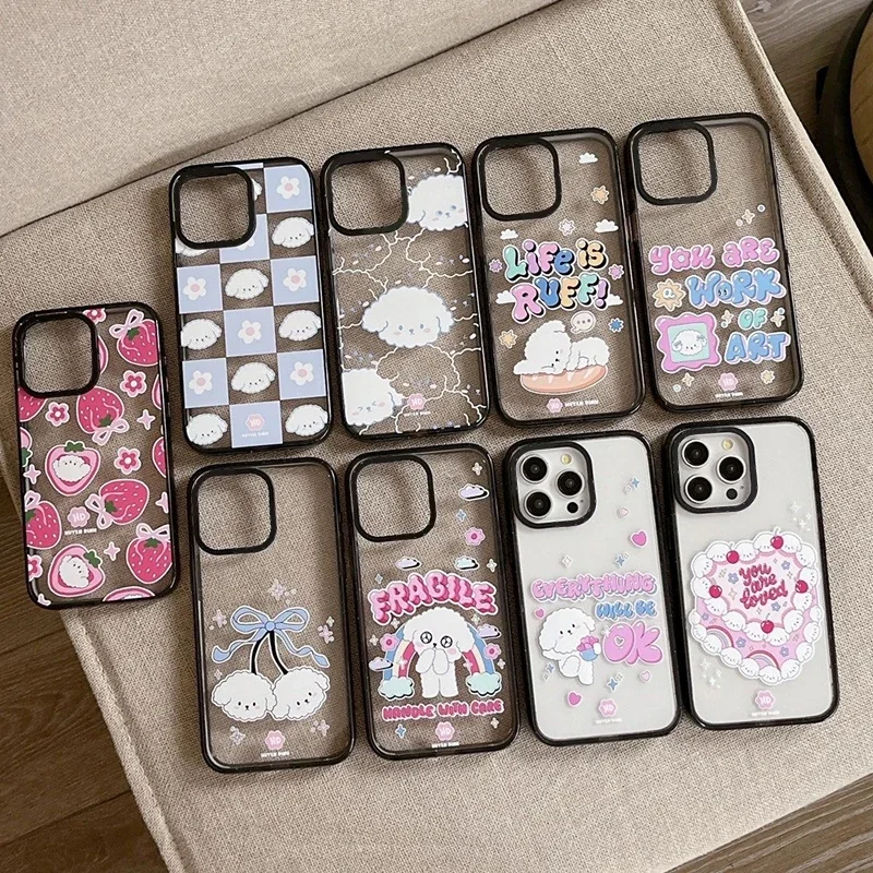 

Cute White Dog 2.5 Acrylic Black Border Phone Case Cover for IPhone 12 13 14 15 Pro Max Case
