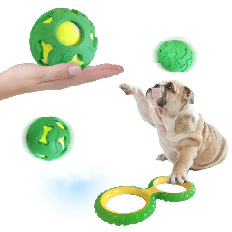 

Interactive Dog Training Toy, Puppy Chew Toy, Squeaky Ball, TPR Dog Training Ring, Rubber Ball Toys for Small /Medium Dogs, 3Pcs