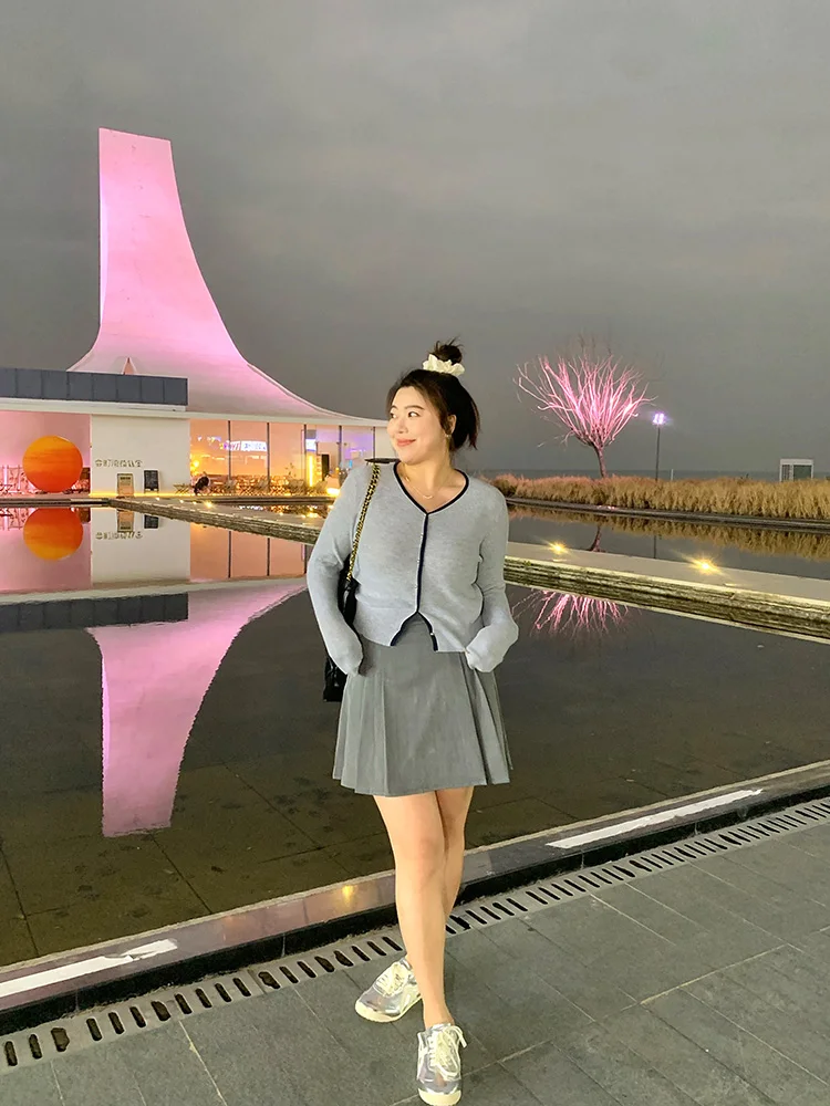 

Юбка плиссе Lin Da Hui больших размеров с высокой талией, скрывающая недостатки фигуры, из хлопка, повседневная, А-силуэт, для женщин больших размеров