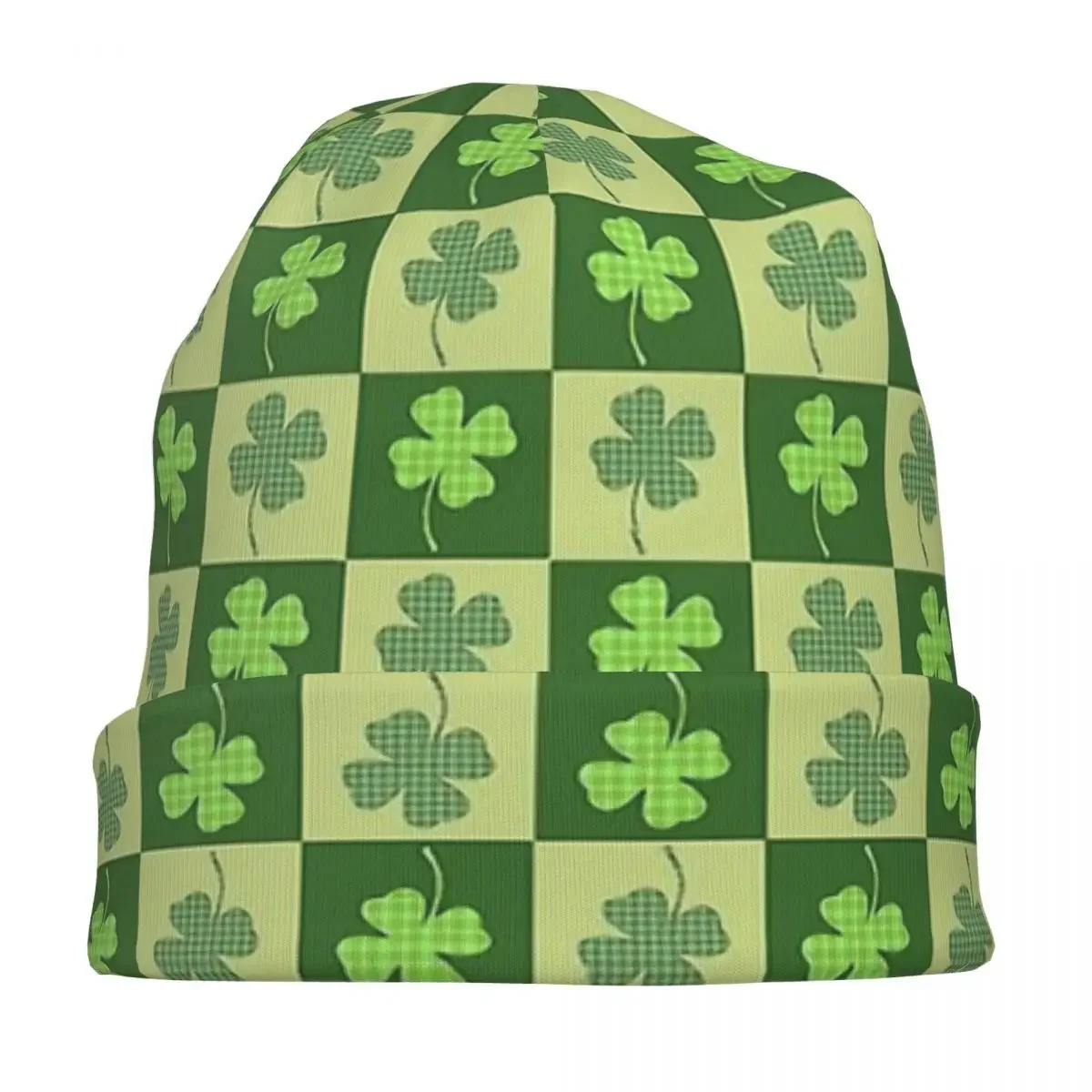 Shamrock Checkerboard Pattern Knitted hat for men and women  Saint Patrick's Day Gift Unisex winter warm brimless urinal hat