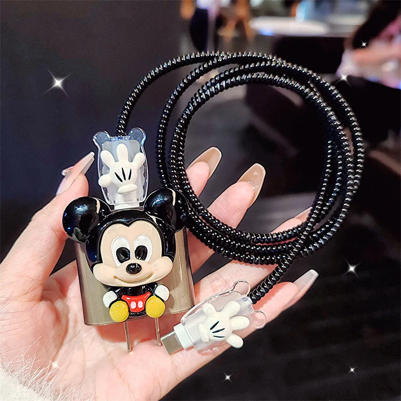 DIY Disney Mickey Minnie For iphone Charging Charger USB Data Cable Protector Case Cover,18W/20W Charger Case For iphone 15