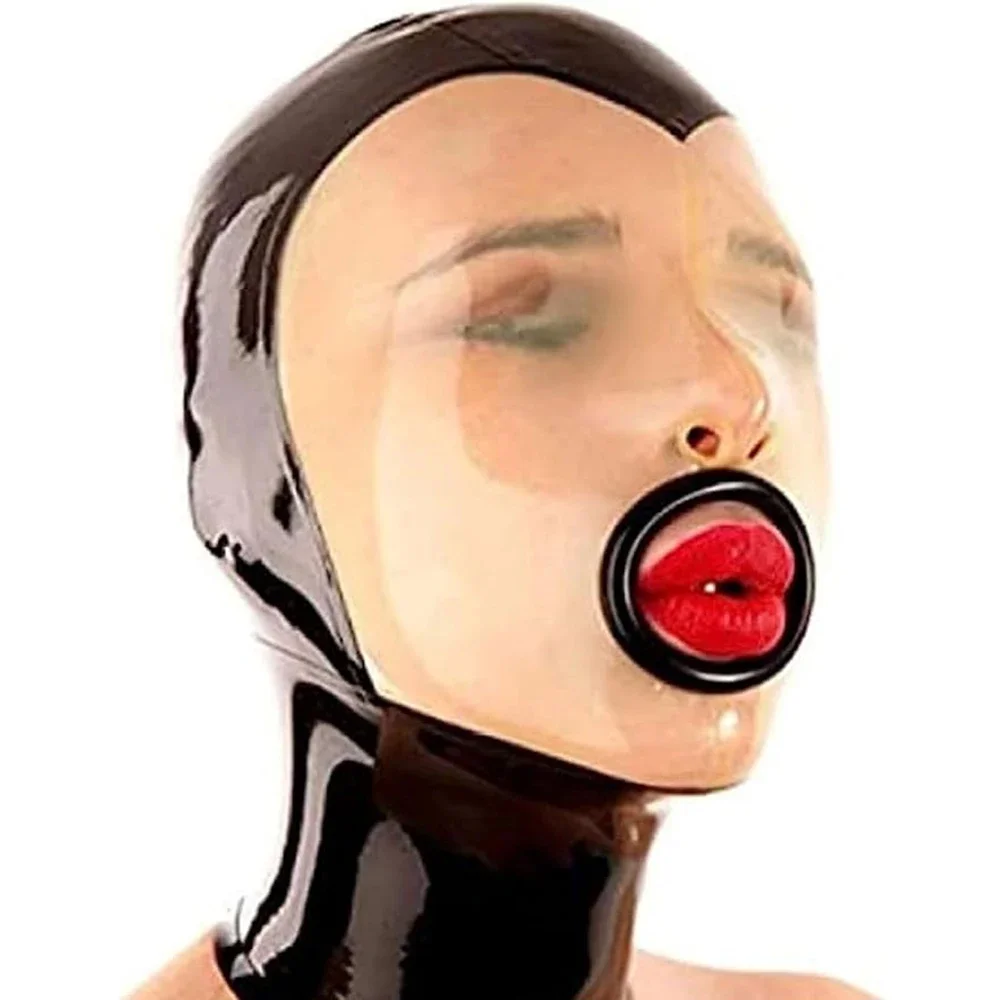 

Сексуальная латексная маска с капюшоном, прозрачная латексная маска с открытым ртом для ролевых игр для взрослых на Хэллоуин
