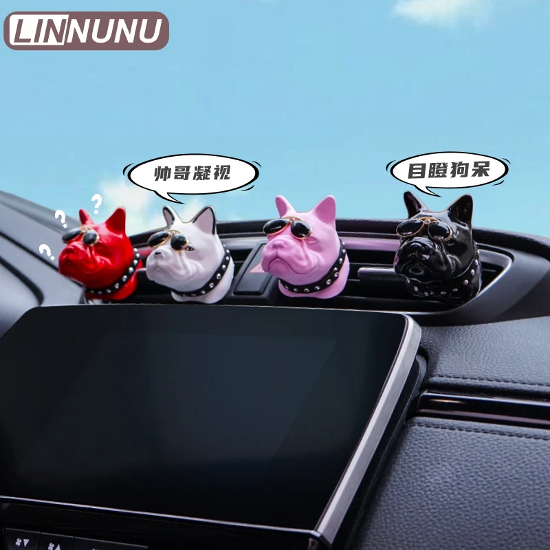 Linnunu Car Ornaments, Car Air Conditioning Outlet Decorative Parts, Bulldog Shape, Plaster Material, Personalized Decorative Accessories in the Car, Fashionable and Trendyy Car Supplies, Clip Fixation