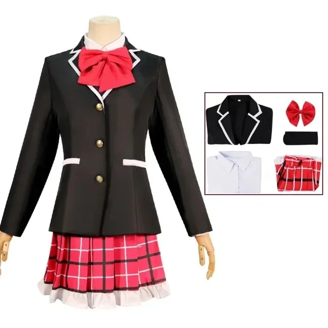 Disfraz de Cosplay de Anime Takanashi Rikka, pelucas de amor Chunibyo, otras delisiones Dekomori, falda de mujer, uniforme Jk, traje azul/negro