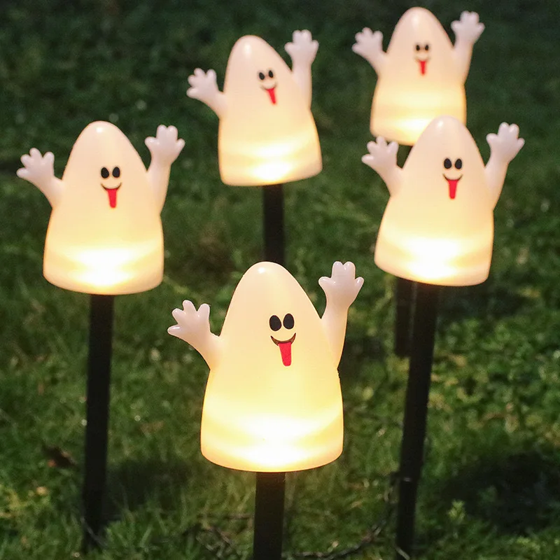 2024 cross-border new Halloween outdoor waterproof decorative light string LED pumpkin ghost solar floor plug light