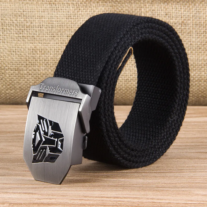 Hasbro Transformers เข็มขัดไนลอนหัวเข็มขัดอัตโนมัติกลางแจ้งมัลติฟังก์ชั่ยุทธวิธีเข็มขัดผ้าใบสบายเข็มขัดที่ไม่ใช่โลหะ