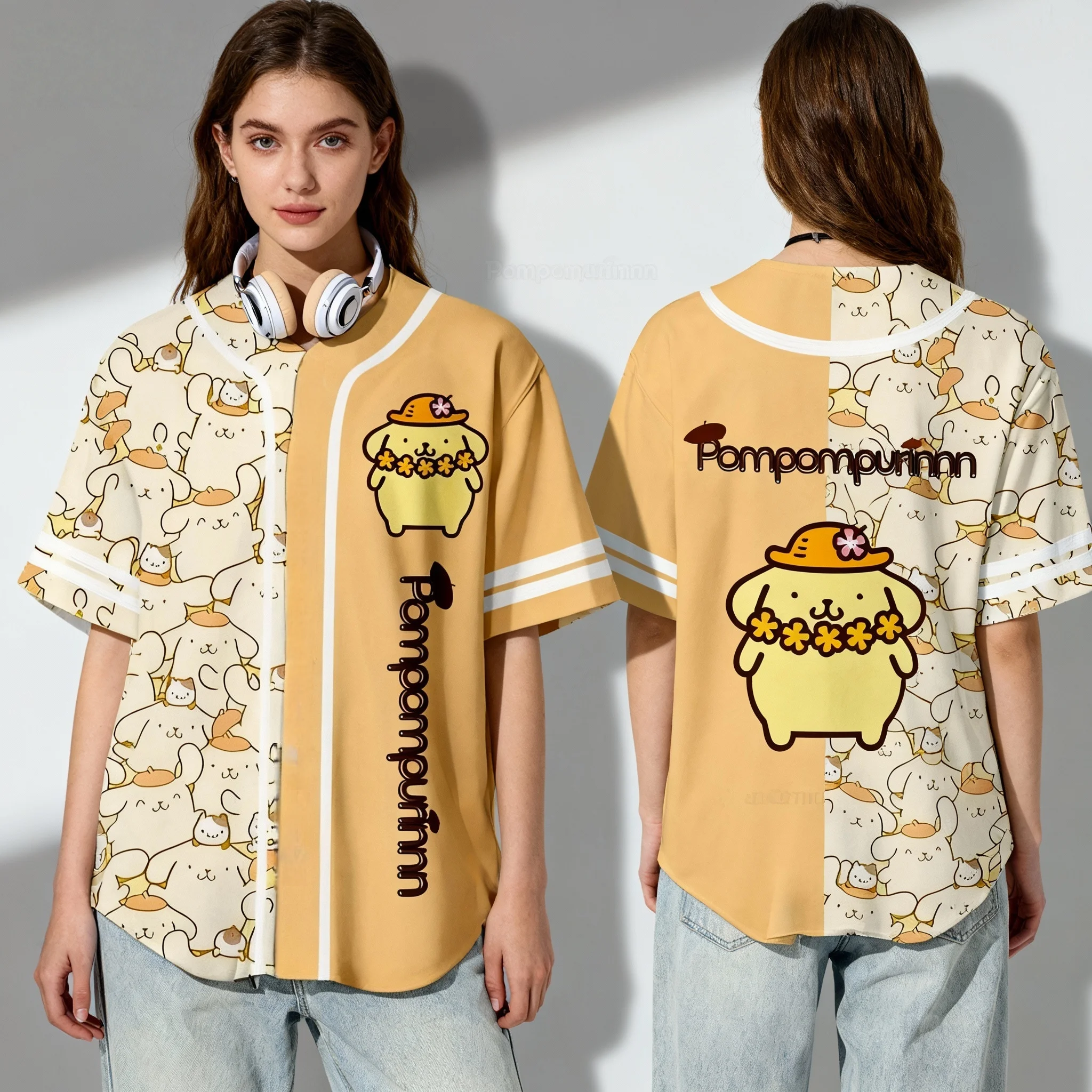 Sanrio Pudding Dog Hello Kitty American Sportswear Sweet Cool Summer T-shirt Oversized  Adult Sports Top Maternity Wear