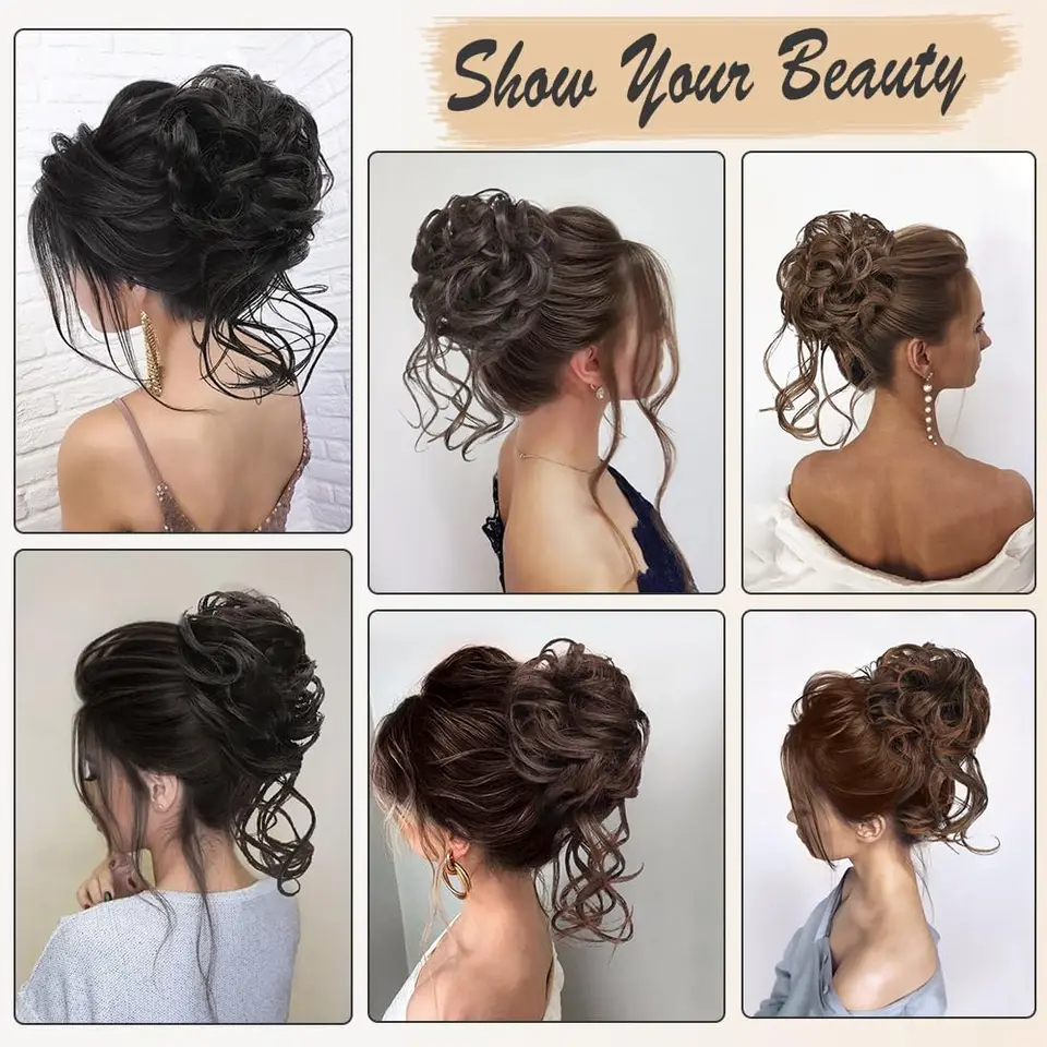 Moño despeinado sintético con elástico, extensión de cabello, rizado, scrunchie, para mujer 6
