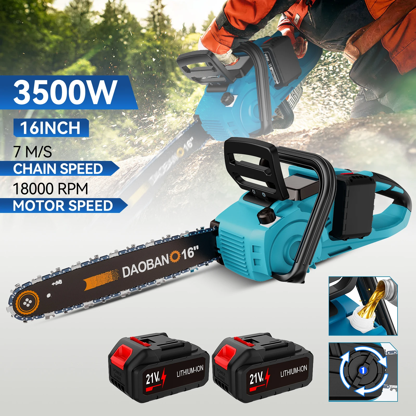 Scie à chaîne électrique sans fil de 16 pouces, avec huileur automatique, outil de coupe pour le travail du bois et le jardin, compatible avec la batterie Makita