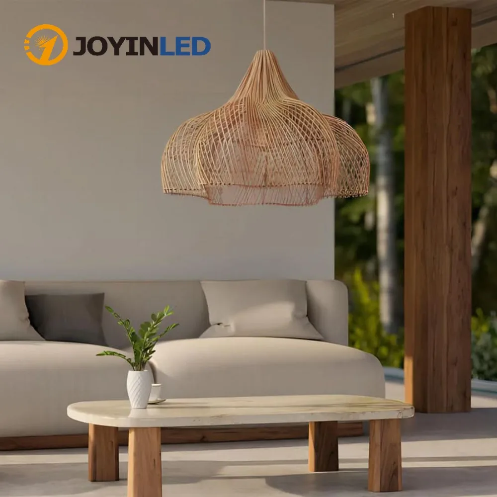 

Художественные подвесные светильники из ротанга, подвесной светильник ручной вязки, бамбуковый тканый потолочный светильник, деревенское плетеное домашнее освещение из ротанга, люстра E27