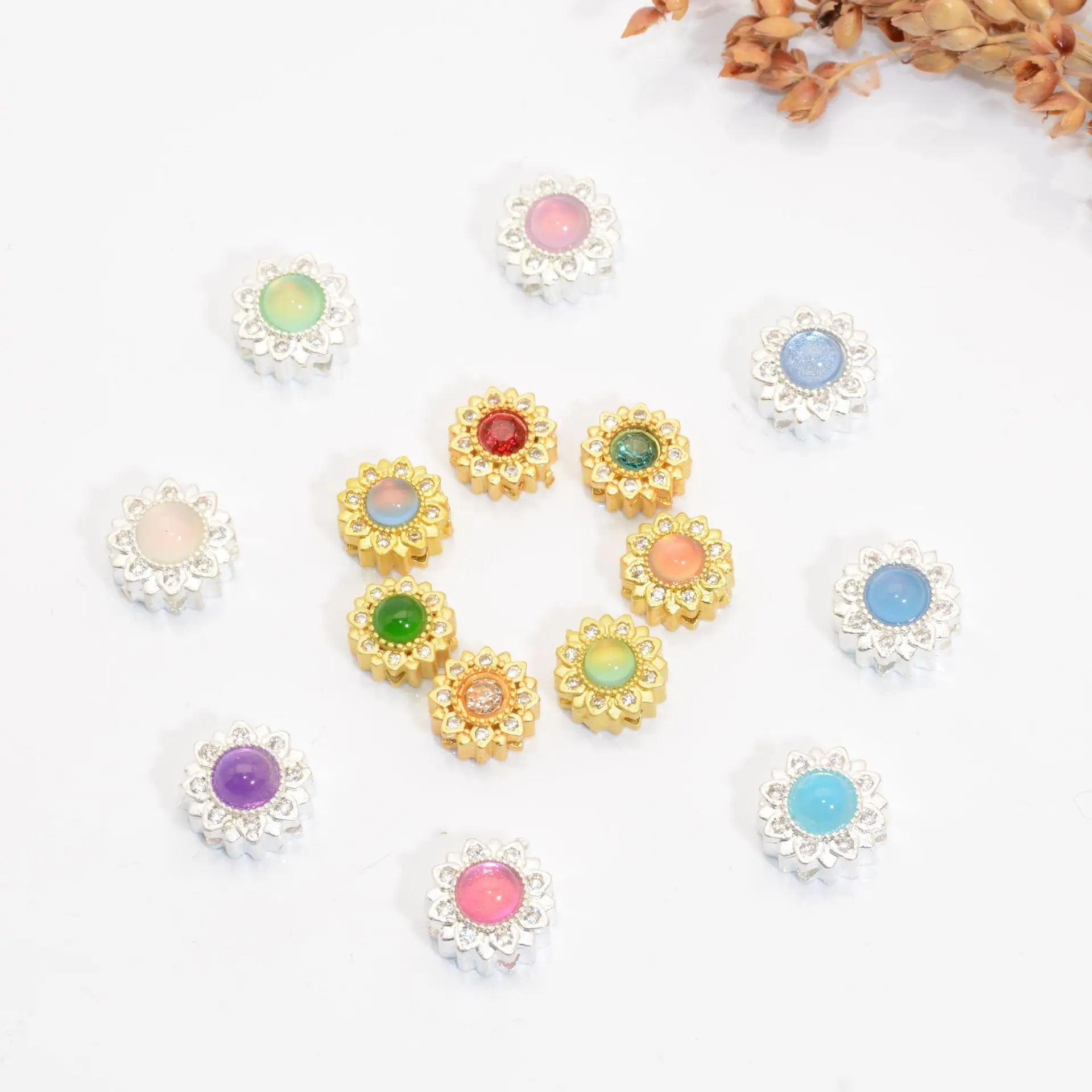 5 Pieces Copper Plated Inlaid Opalite Multi-hole Bead Separator DIY Pearl Bracelet Beaded Necklace Jewelry Accessories Wholesale