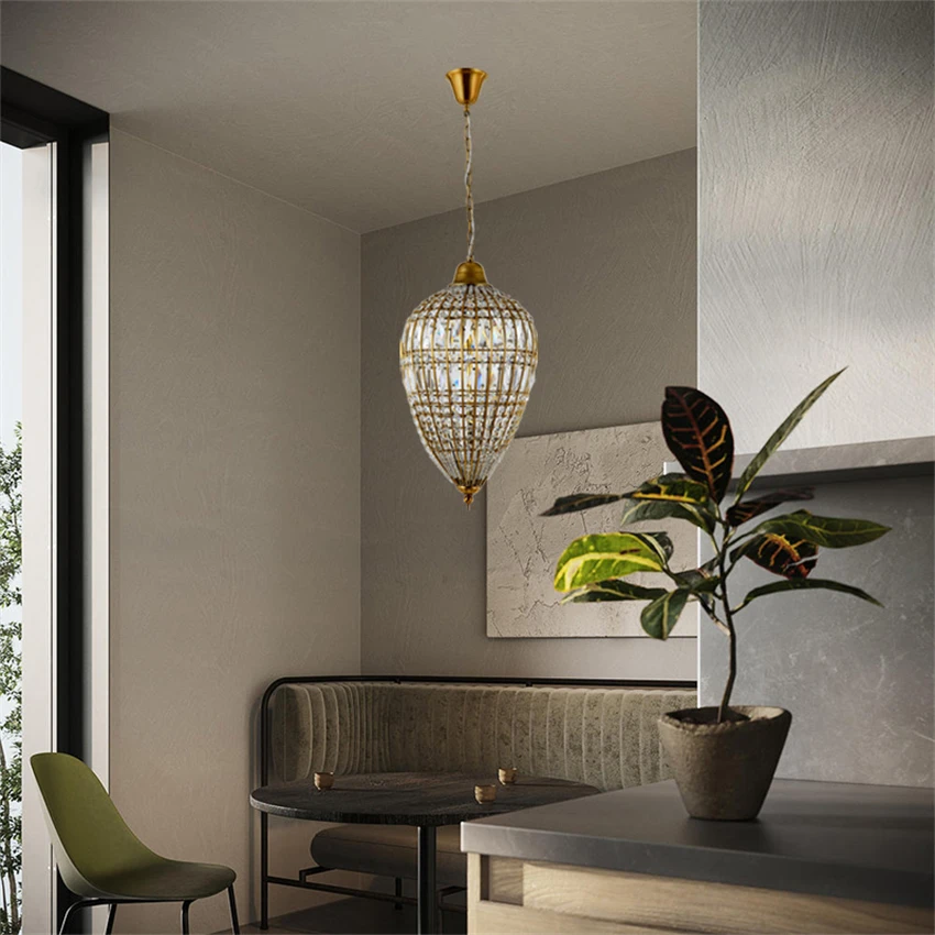 Designer crystal drop pendant lights French luxury aisle American restaurant bedroom decoration luster pendant lamps fixtures