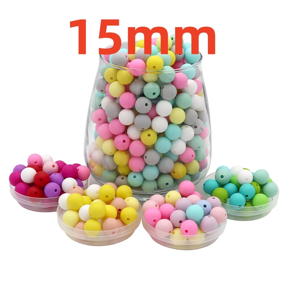 

100pcs 15mm Baby Round Silicone Beads Food Grade DIY Teethers Toys Nipple Holder Pacifier Chain BPA Free Silicone Teething Beads