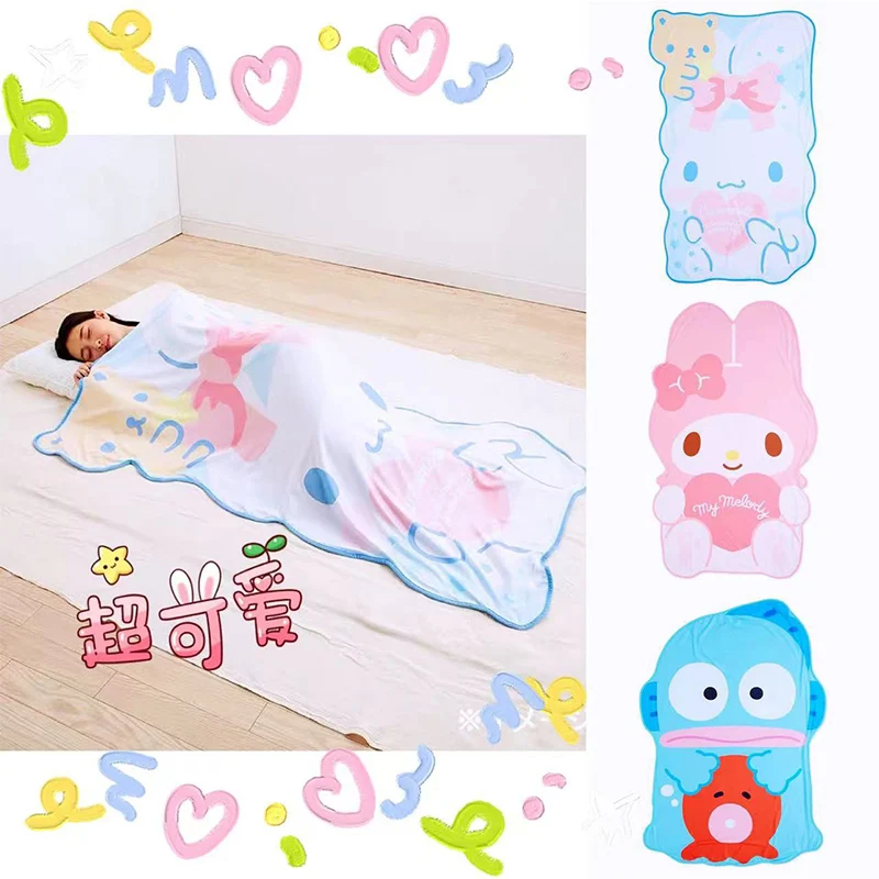 

Cartoon Model Summer Air Conditioner Blanket Kawaii Kuromi My Melody Cinnamoroll Hangyodon Girl Ice Silk Blanket