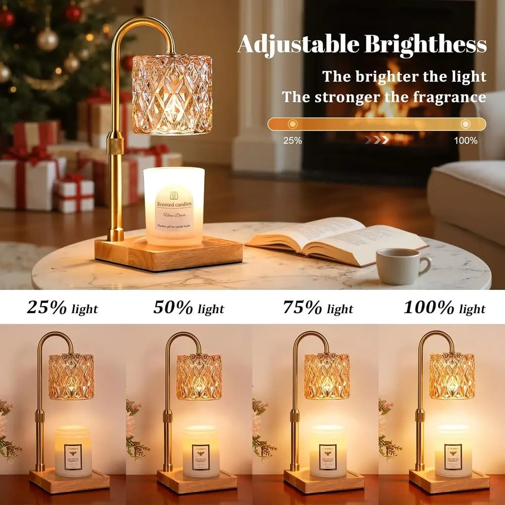 Candle Warmer Lamp with Timer - Dimmable Adjustable Height Wax Melt Warmer or Jar Candles, Vintage Home Decor with Elegant Amber view 4