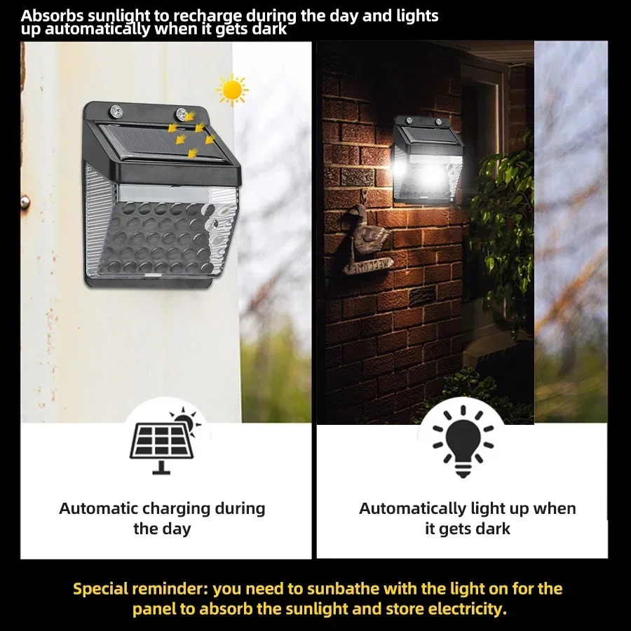 Luz Solar LED com Sensor de Movimento PIR, Luminária de Parede Externa, Lâmpada Solar à Prova d'Água, Luz Solar para Jardim