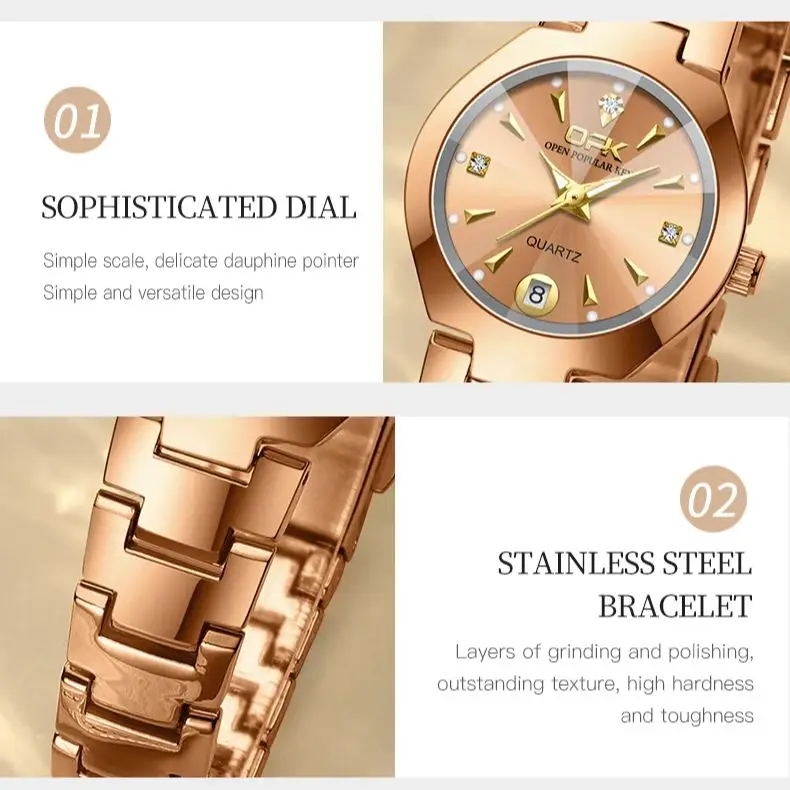 OPK Women Watch Luxury Brand Dress Ladies Wristwatch Waterproof Luminous Calendar Stainless Steel