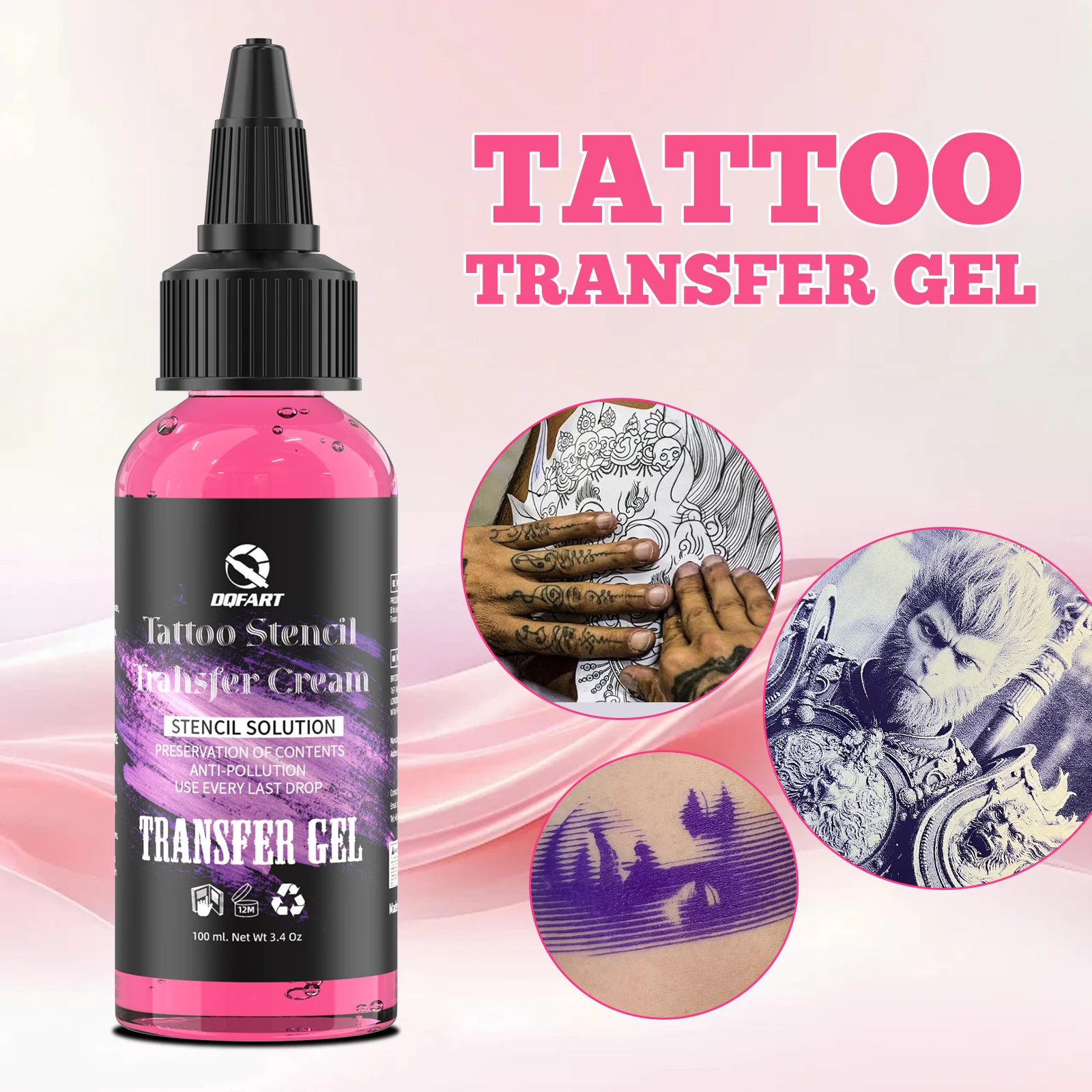 

Гель для переноса татуировок DQFART 100 мл, большой объем, быстрое нанесение, не легко стирается, принадлежности для тату.