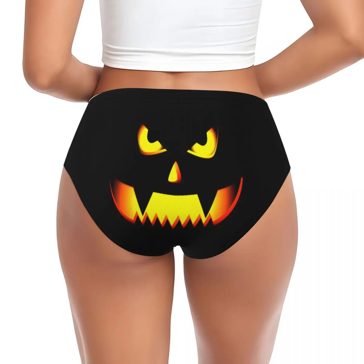 Custom Womens Scary Halloween Pumpkin Design Gift For Halloween Party Panties Stretch Briefs Underwear