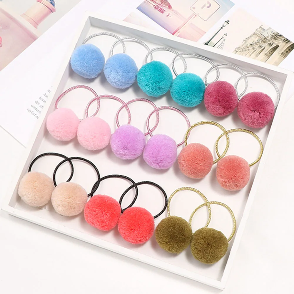 Furry Little Pompom Rubber Kids Children Kids Hair Rope Rubber Band Hair Accessories Fur Ball Hair Ring