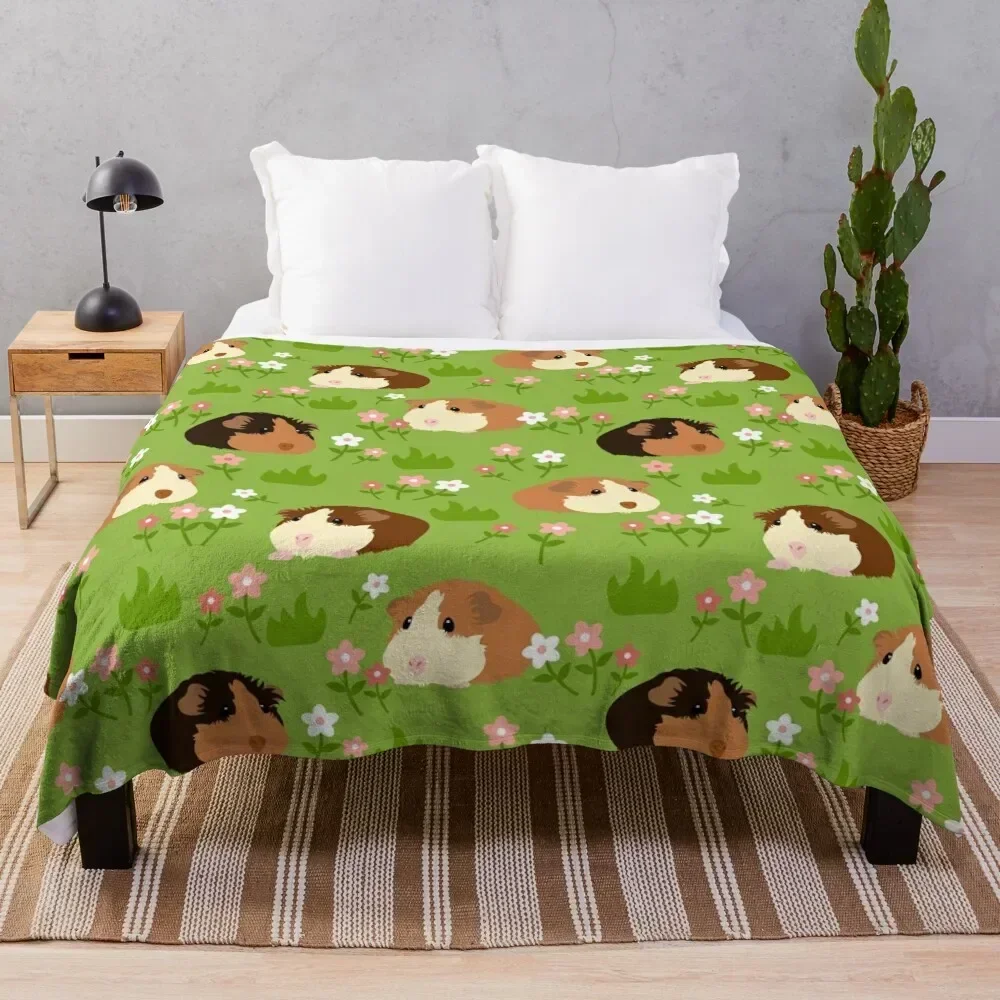 

Guinea Pig and Flowers - Green Throw Blanket Loose Flannel Fabric Sofas Blankets For Baby Blankets