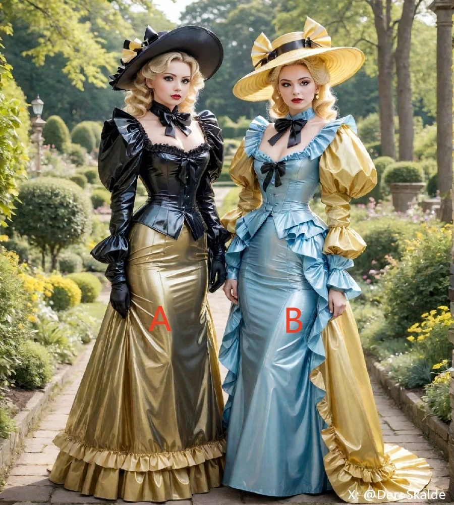 

Bustle Era Victorian Pvc Evening Dress 2025 Steampunk Gothic Prom Dress Ruffles Halloween Cosplay Fantasy Formal Customized