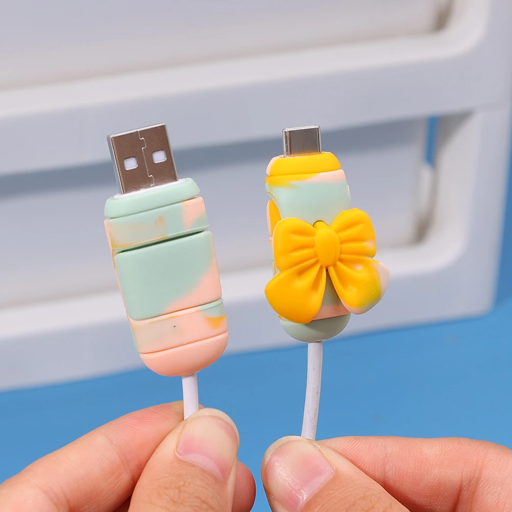 Cute Silicone Bowknot Data Cable Protector Cover For Samsung Xiaoomi Redmi OPPO Vivo Type C Charger Cord Anti-Break Sleeve