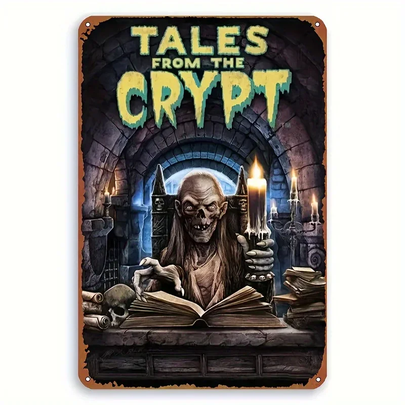 Tales from the Crypt Vintage Metal Wall Sign - Retro Movie-Inspired Iron Art for Home, Bar, Cafe, Office Decor - Easy Hang wi