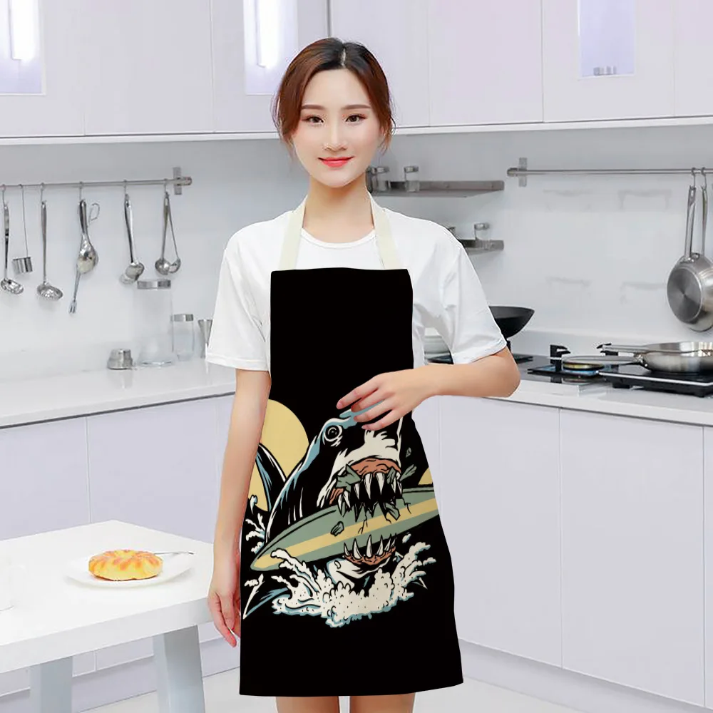 Punk Skull Printing Women Kitchen Aprons Waterproof Cooking oil-proof Cotton Linen Antifouling Chef Apron Cleaning 55x68cm