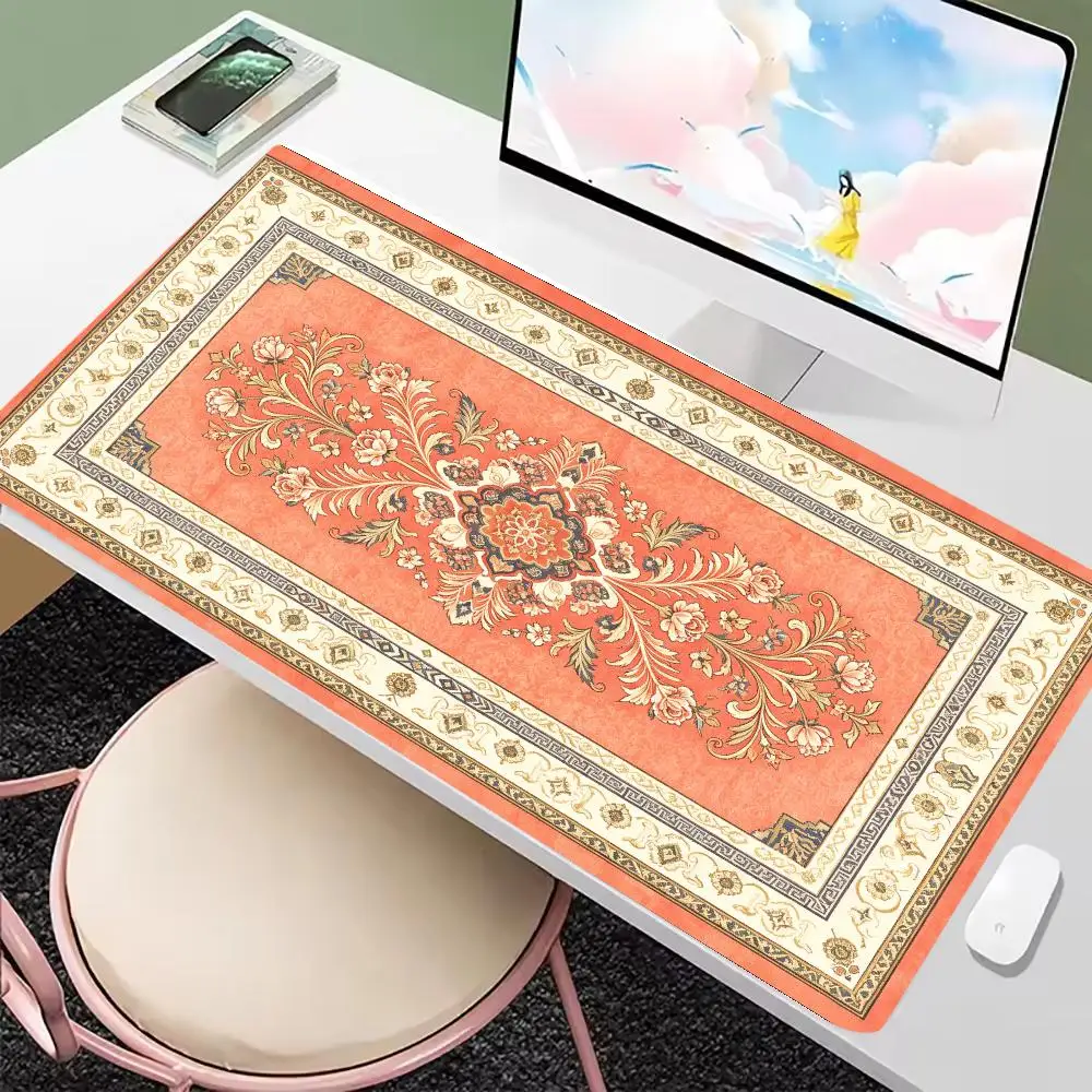 Grey Silver Persian Rug Desk Mat Mousepad Thick Rubber Non Slip Base For Vintage Office Home Decor