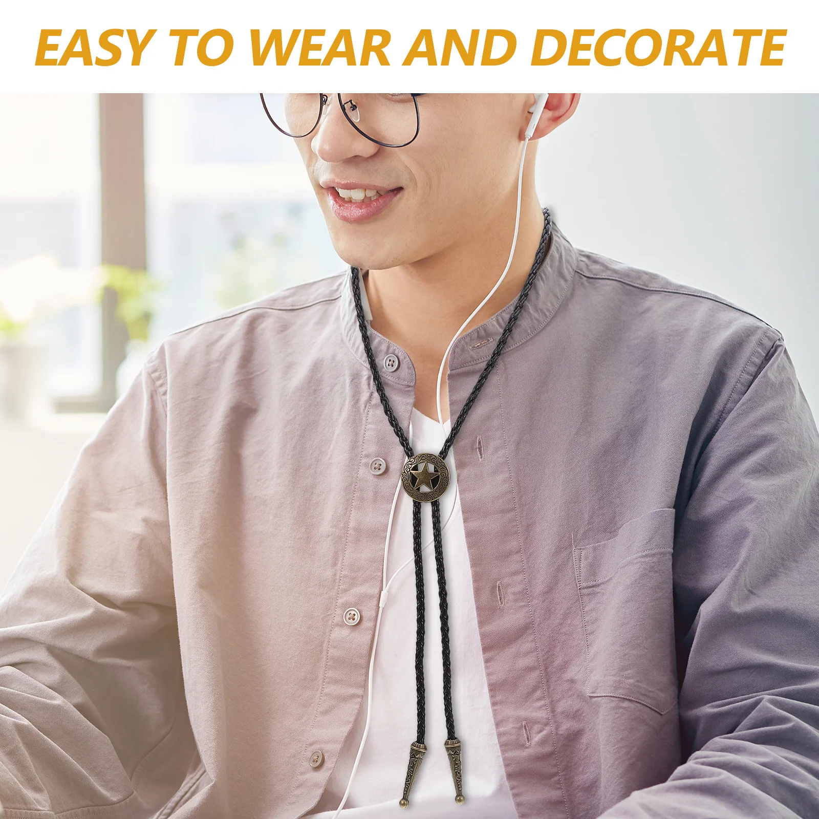 2Pcs Western Cowboy Neck Tie Ox Skull Pendant Retro Bolo Tie Men Vintage Western Costume Accessories Mens Ox Skull Necklace