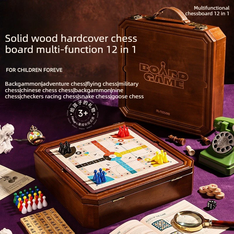 Multifunctional Chessboard Wooden Board Games Set 313Pcs for Kids Adults Funny Family Table Games Checkerboard Mini Board Game