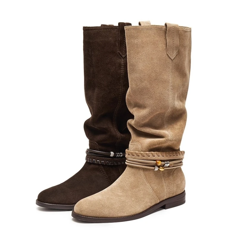

Fashion Women's High Boots Flats Suede Casual Shoes Dress Knee High WinterChelsea Boots 2025 New Cozy Walking Botas Para Mujer