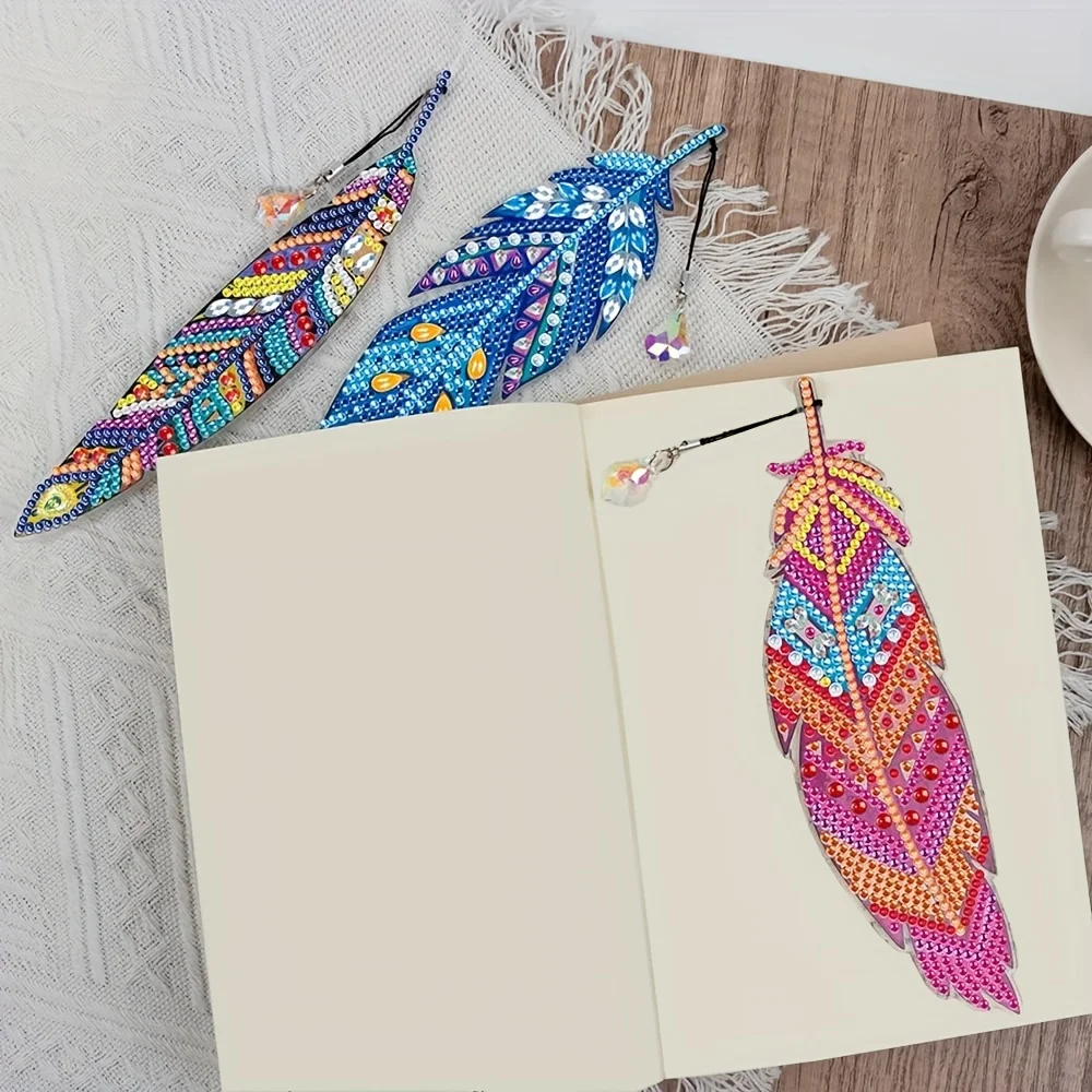 6 Pack Bookmark Diamond Painting DIY Feather Bookmark Home Office School Classroom Crystal Pendant Bookmark 5D Diamond Painting Christmas Handmade Gifts for Beginners view 2