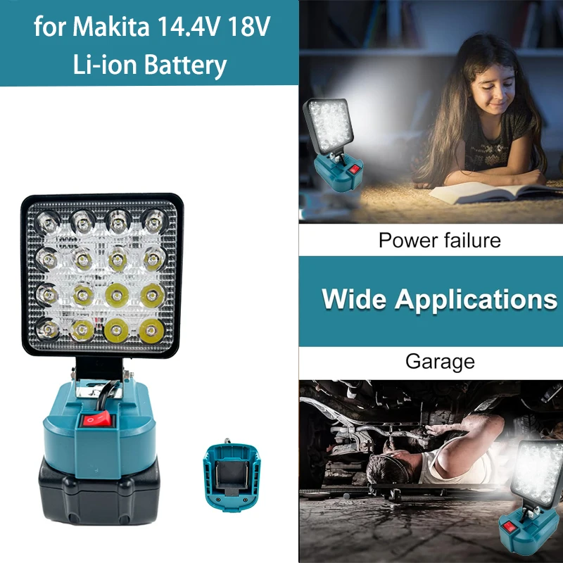 

3-дюймовый портативный аварийный фонарик, светодиодный рабочий свет для Makita, 14,4 В, 18 В, литий-ионный аккумулятор, лампа для кемпинга, аварийное освещение