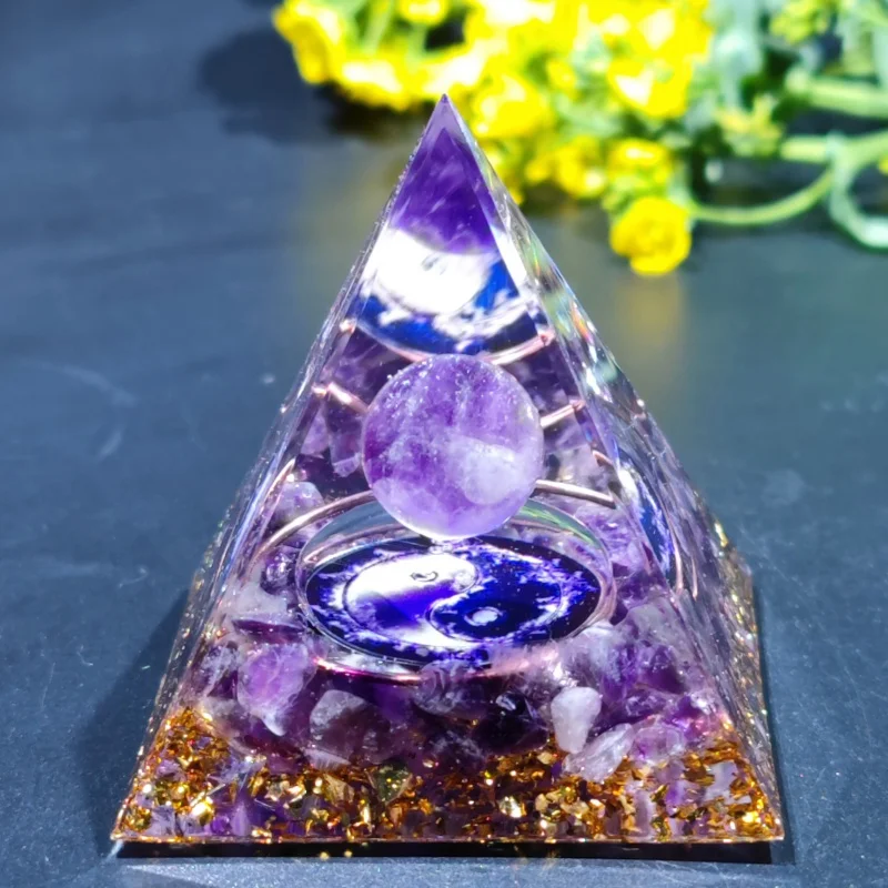 

Ogen Energy Crystal Ball Gravel Pyramid Home Crafts Resin Decorations Desktop Decoration Dream Come True