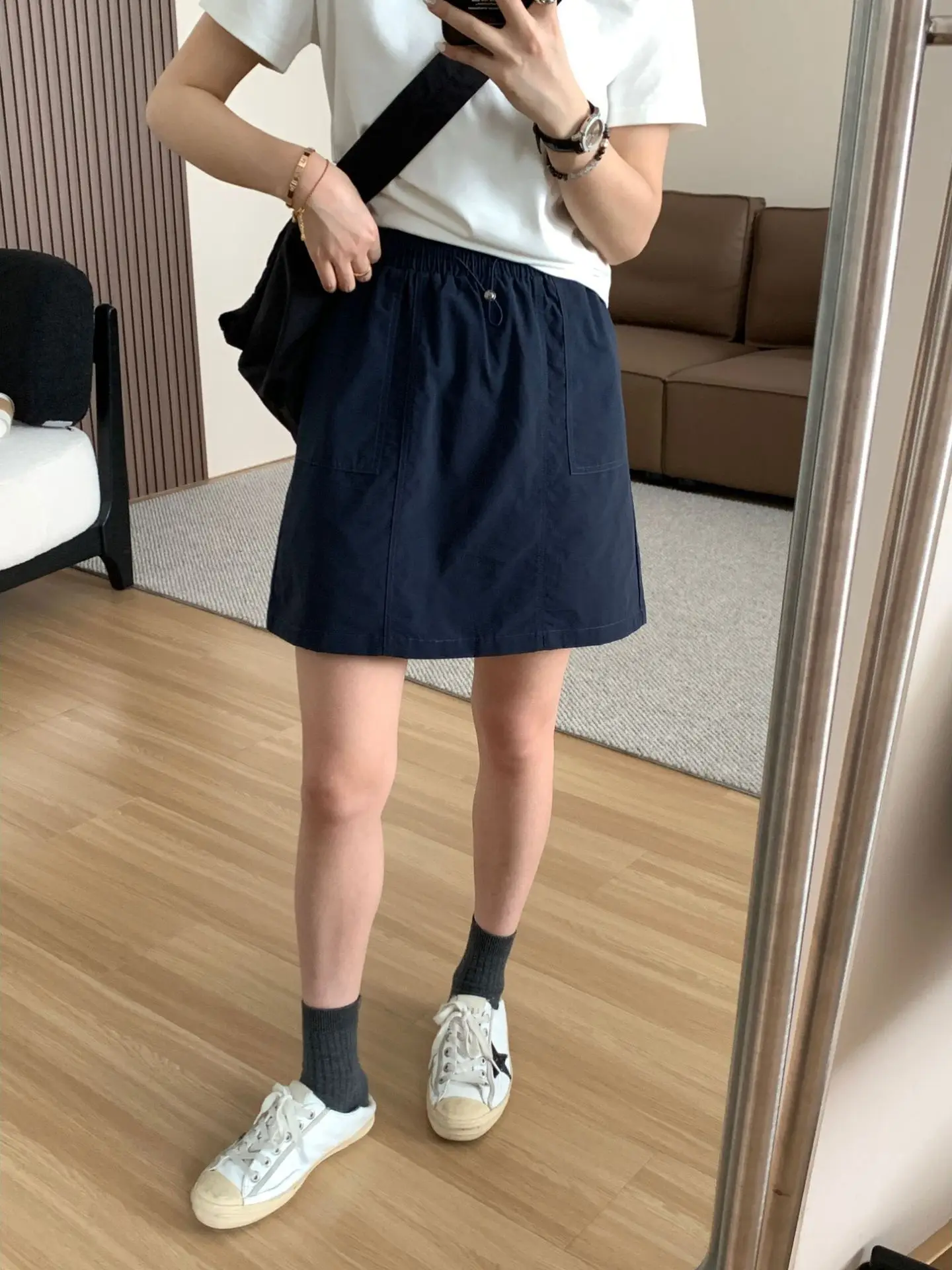 

Summer Retro A-Line Workwear Skirt Simple Street Style Half-length Midi Skirt for Women Casual Comfortable Non-stretch Fabric